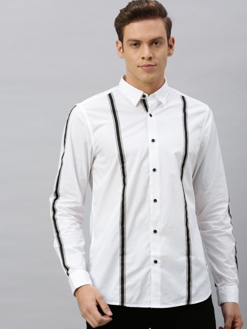 

Blackberrys Men White Trim Slim Fit Striped Casual Shirt