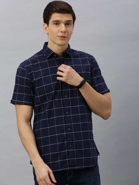 

Blackberrys Men Navy Blue & White Slim Fit Checked Casual Shirt