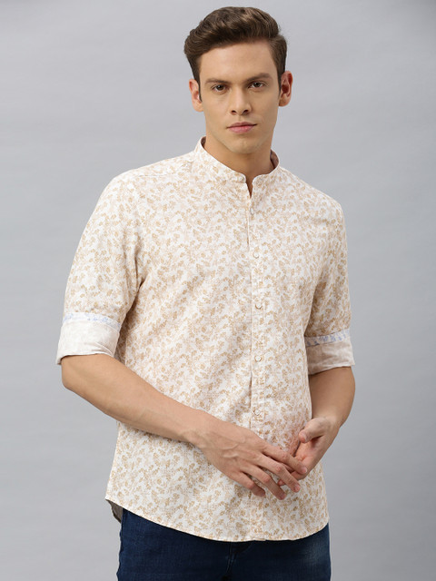 

Blackberrys Men Beige & White Slim Fit Printed Casual Shirt