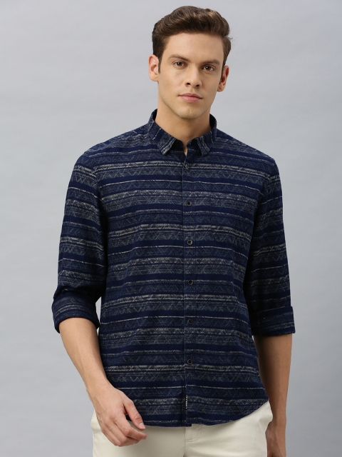 

Blackberrys Men Navy Blue & Grey Slim Fit Striped Casual Shirt