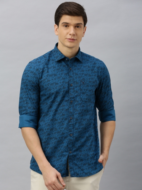 

Blackberrys Men Teal Blue & Black Slim Fit Printed Casual Shirt