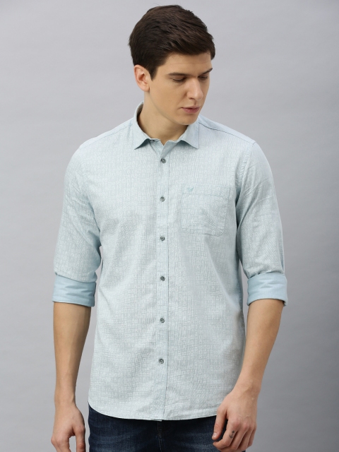 

Blackberrys Men Turquoise Blue & Off-White Slim Fit Self Design Casual Shirt
