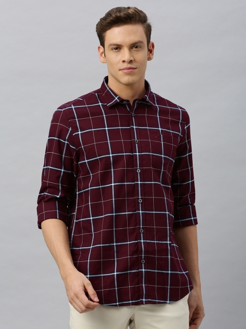 

Blackberrys Men Burgundy & White Slim Fit Checked Casual Shirt