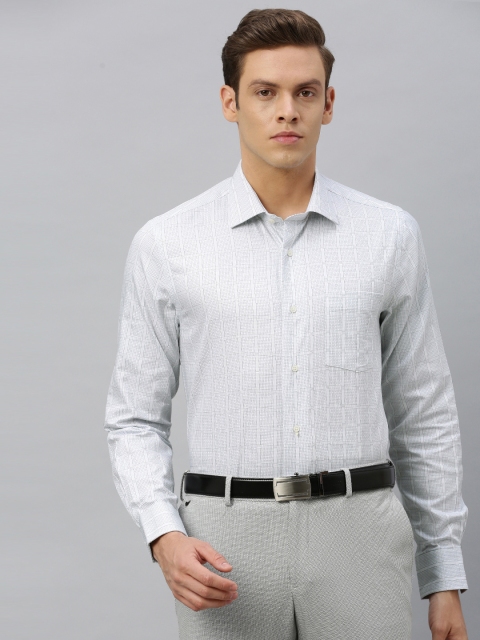 

Blackberrys Men Off White Slim Fit Checked Formal Shirt, Grey