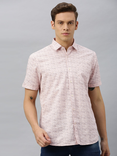 

Blackberrys Men Peach-Coloured & Brown Slim Fit Printed Casual Shirt