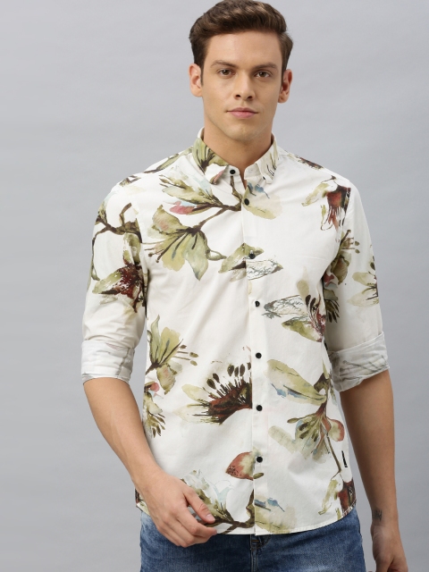 

Blackberrys Men Off-White & Green Trim Fit Printed Casual Shirt