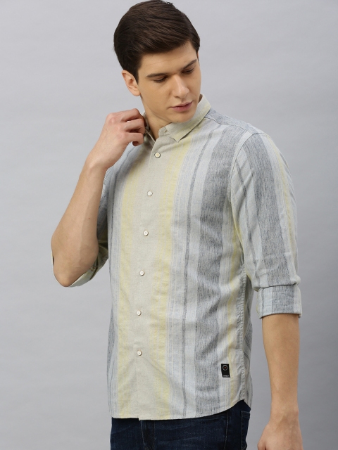 

Blackberrys Men Beige & Blue Trim Fit Striped Casual Shirt