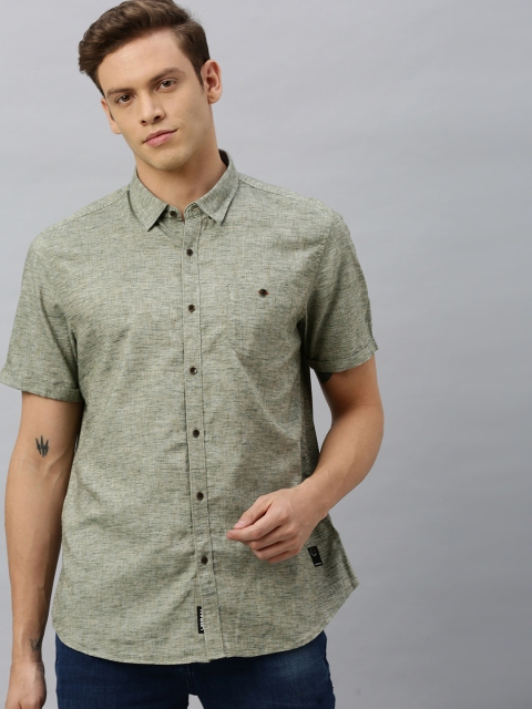 

Blackberrys Men Olive Green Slim Fit Solid Casual Shirt