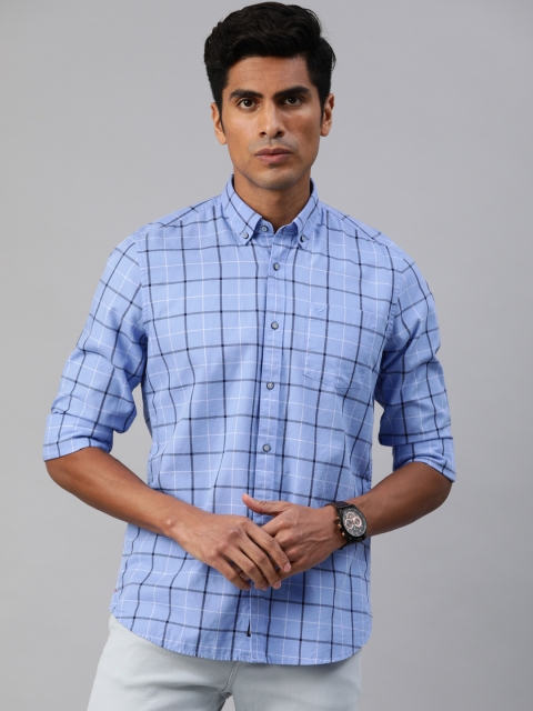 

Blackberrys Men Blue & White Slim Fit Checked Casual Shirt