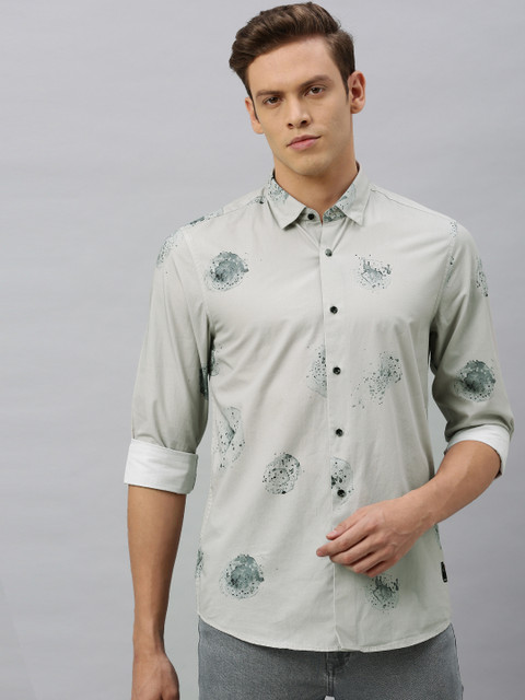 

Blackberrys Men Grey Trim Slim Fit Printed Casual Shirt