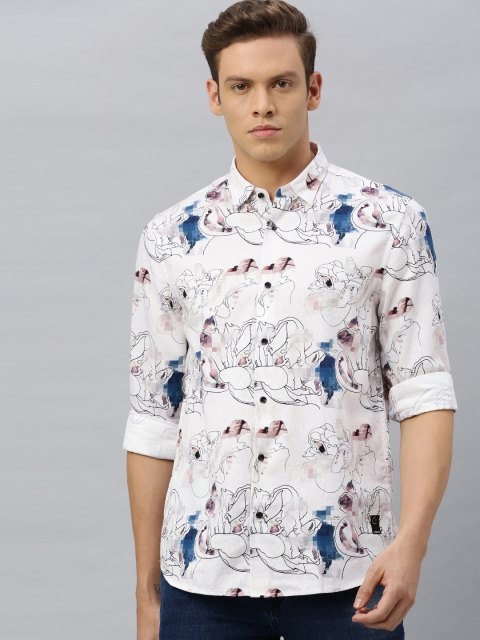 

Blackberrys Men Off-White & Black Trim Slim Fit Floral Printed Casual Shirt