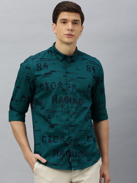 

Blackberrys Men Green & Black Slim Fit Printed Casual Shirt