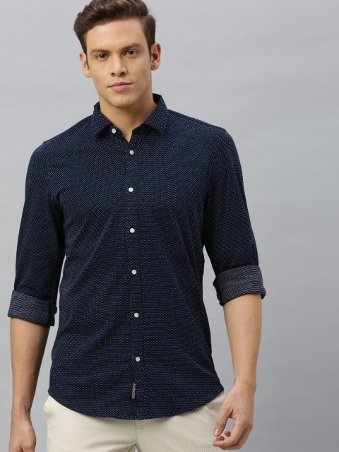 

Blackberrys Men Navy Blue Trim Fit Self Design Casual Shirt