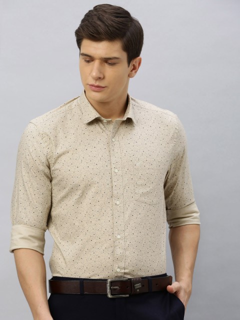 

Blackberrys Men Beige & Navy Blue Slim Fit Printed Formal Shirt