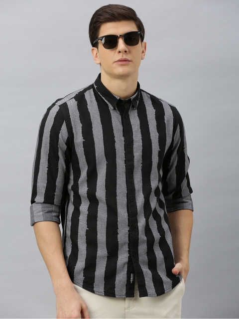 

Blackberrys Men Black & Grey Slim Fit Striped Casual Shirt