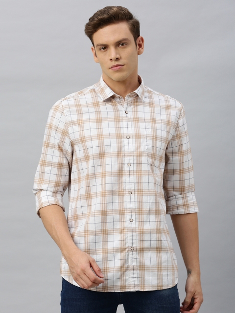 

Blackberrys Men White & Brown Slim Fit Checked Casual Shirt