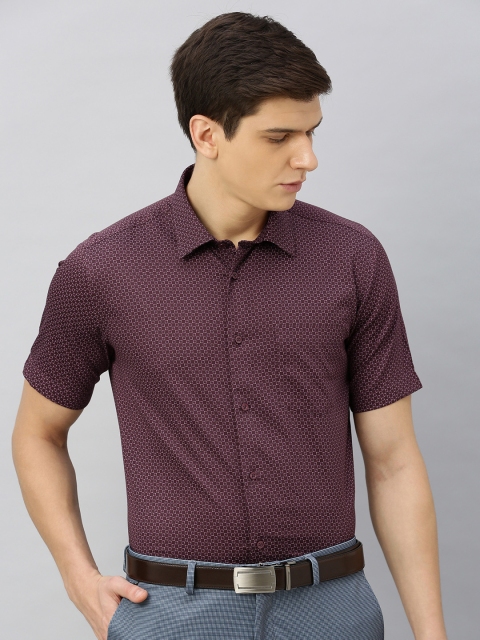 

Blackberrys Men Burgundy & Off-White Slim Fit Printed Formal Shirt