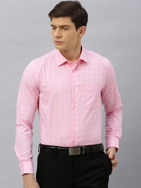 

Blackberrys Men Pink & Blue Slim Fit Checked Formal Shirt