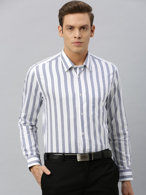

Blackberrys Men White & Blue Slim Fit Striped Formal Shirt
