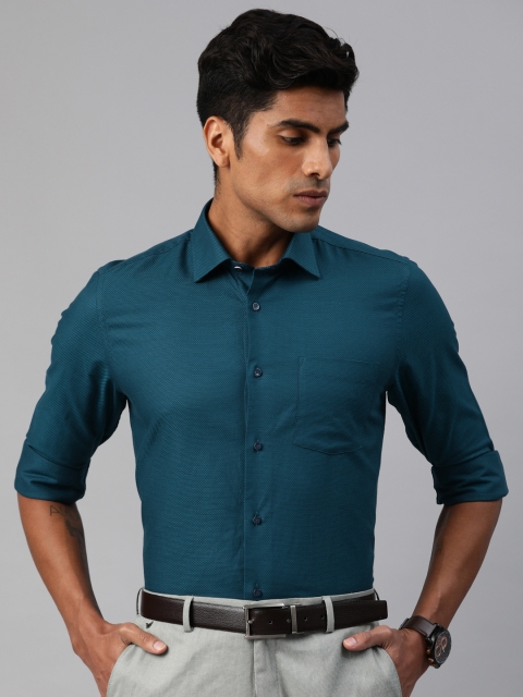 

Blackberrys Men Teal Blue Slim Fit Self Design Formal Shirt