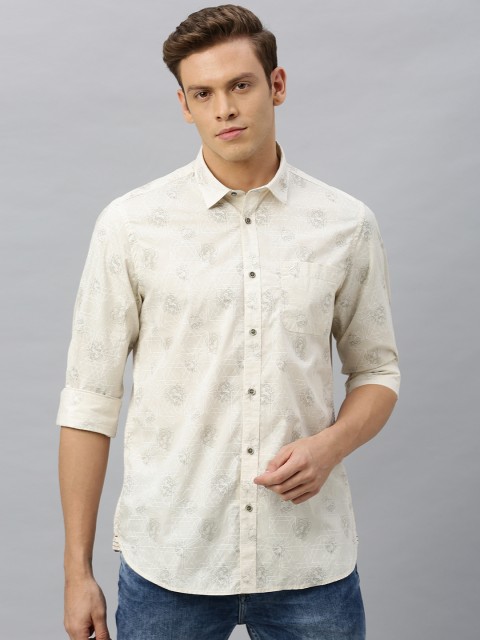 

Blackberrys Men Off-White & Grey Slim Fit Printed Casual Shirt