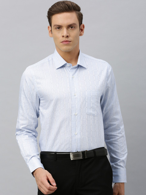 

Blackberrys Men Blue & White India Slim Fit Checked Formal Shirt