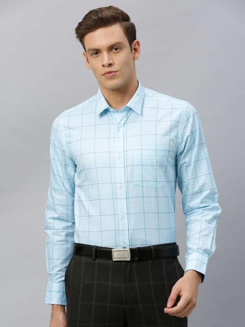 

Blackberrys Men Blue & White India Slim Fit Checked Formal Shirt