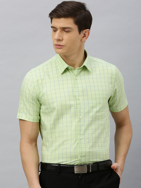 

Blackberrys Men Lime Green & Blue Slim Fit Checked Formal Shirt