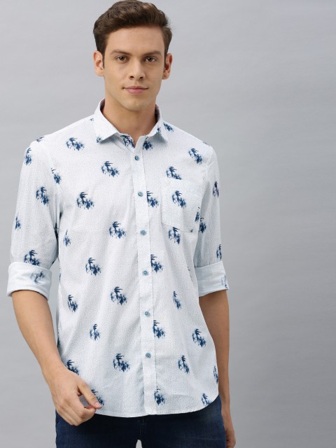 

Blackberrys Men White & Blue Slim Fit Printed Casual Shirt