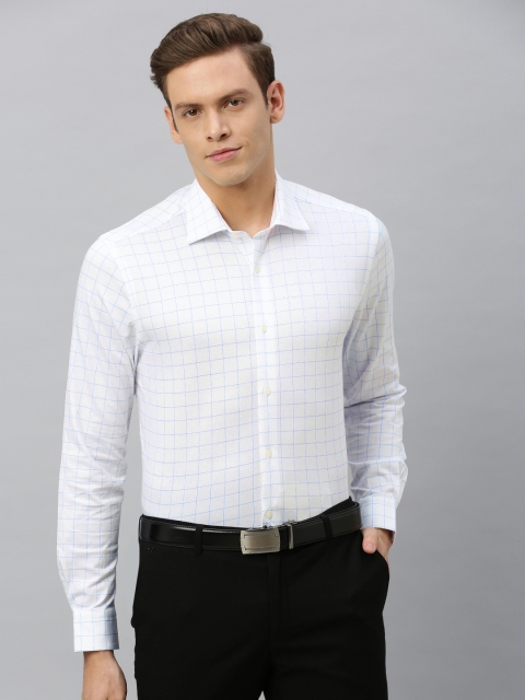 

Blackberrys Men White & Blue Slim Fit Checked Formal Shirt