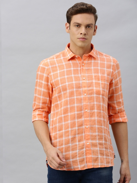 

Blackberrys Men Orange & White Slim Fit Checked Casual Shirt