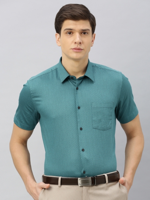 

Blackberrys Men Teal Green & Black Slim Fit Self Design Formal Shirt