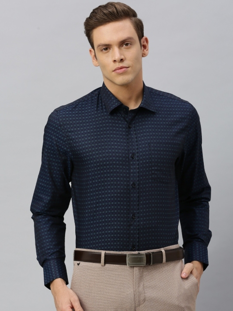 

Blackberrys Men Navy Blue & Black Phoenix Slim Fit Self Design Formal Shirt
