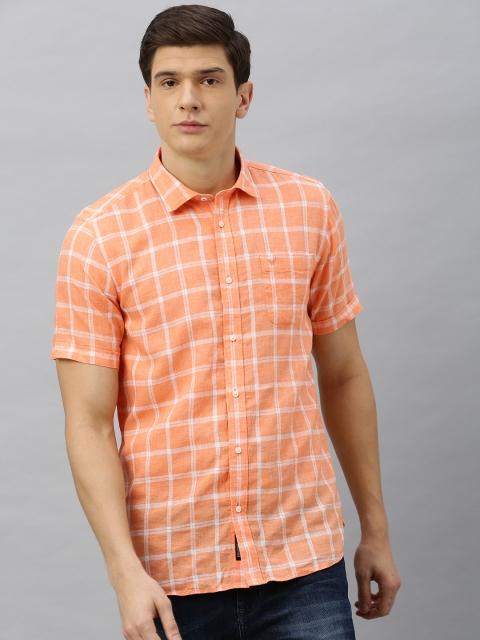 

Blackberrys Men Orange & White Slim Fit Checked Casual Shirt