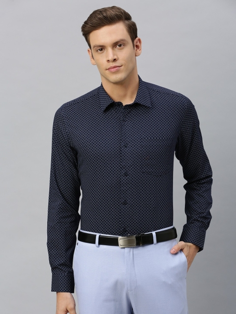 

Blackberrys Men Navy Blue & White Slim Fit Printed Formal Shirt