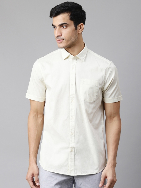 

Blackberrys Men Cream-Coloured Slim Fit Solid Anti-Microbial Casual Shirt