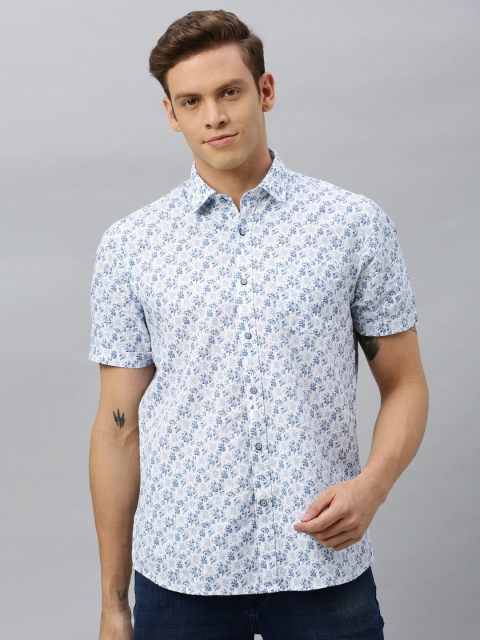 

Blackberrys Men White & Blue Slim Fit Printed Casual Linen Shirt