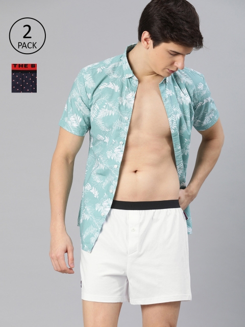 

THE BEAR HOUSE Men Pack Of 2 White & Navy Blue Printed Knitted Boxers TBH-HEARTS