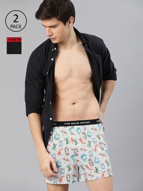 

THE BEAR HOUSE Men Pack Of 2 White & Black Printed Knitted Boxers TBH-YOGA
