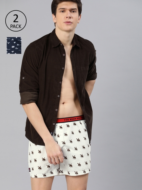 

THE BEAR HOUSE Men Pack of 2 Off-White & Navy Blue Printed Boxers TBH-CAPU