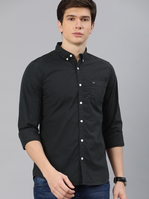 

THE BEAR HOUSE Men Charcoal Grey Slim Fit Solid Casual Shirt