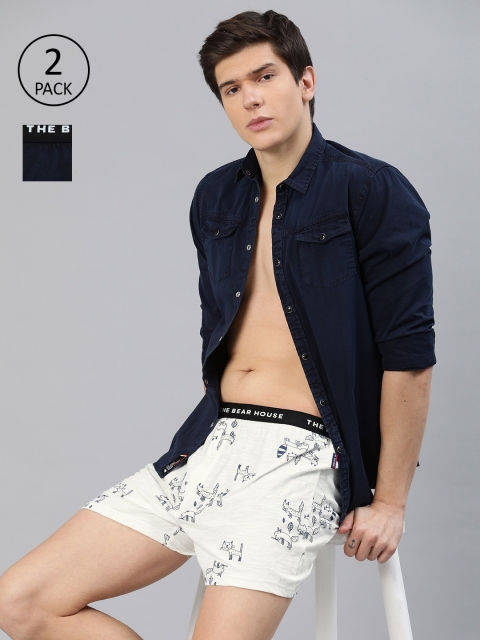 

THE BEAR HOUSE Men Pack of 2 White & Blue Printed Boxers TBH-SNOOPY