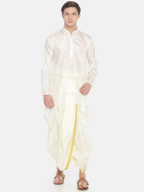 

Sethukrishna Men Cream-Coloured Solid Kurta with Dhoti Pants