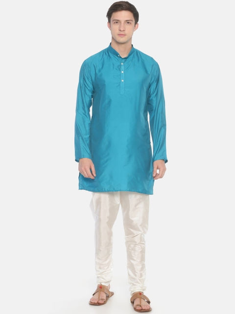 

Sethukrishna Men Blue & Off-White Solid Kurta with Pyjamas