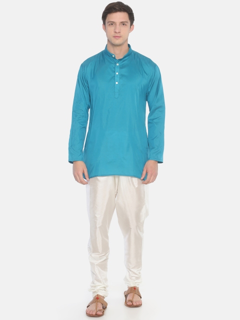 

Sethukrishna Men Blue & Off-White Solid Kurta with Pyjamas