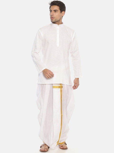 

Sethukrishna Men White Solid Kurta with Dhoti Pants