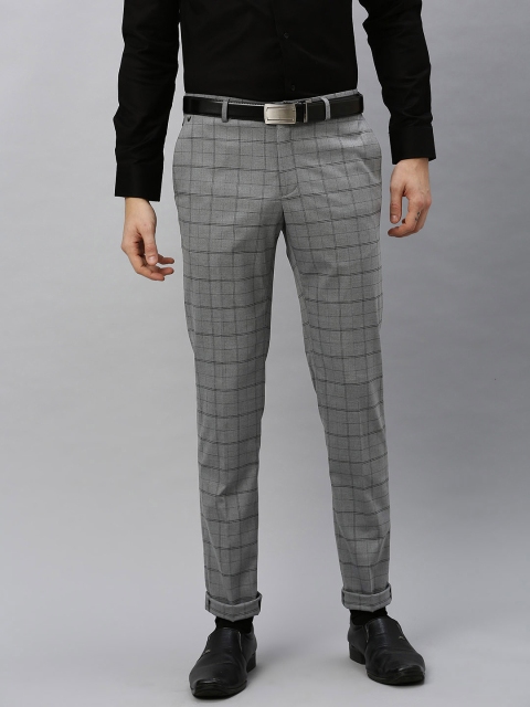 

Blackberrys Men Grey & Black Narrow Slim Fit Checked Formal Trousers