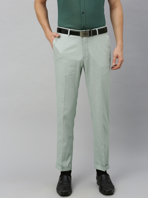 

Blackberrys Men Green Narrow Fit Self Design Formal Trousers