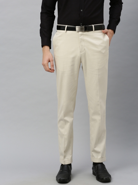 

Blackberrys Men Beige Skinny Fit Self Design Formal Trousers