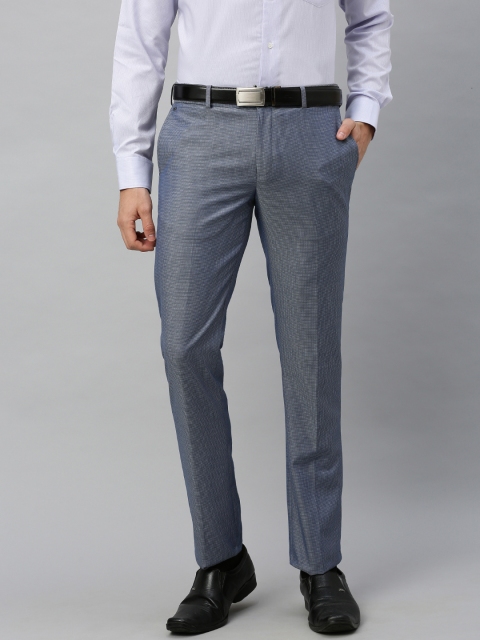 

Blackberrys Men Blue & Beige Tapered Fit Self Design Formal Trousers